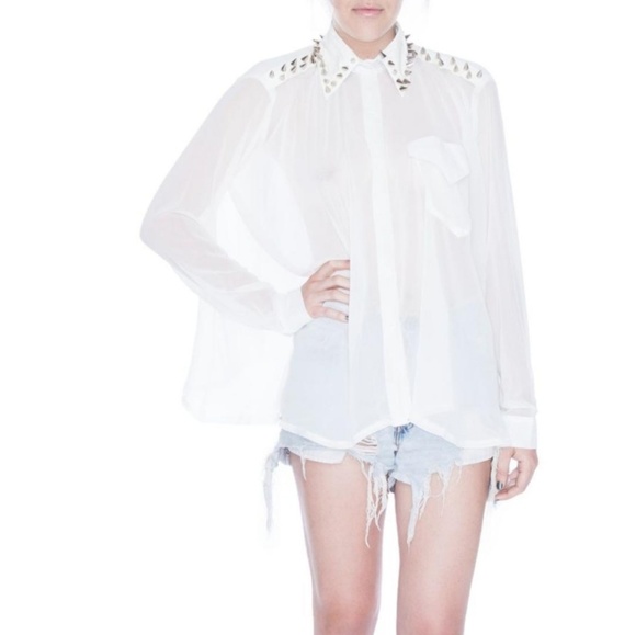 UNIF White Caution Sheer Spike Rare Top M - Picture 8 of 8